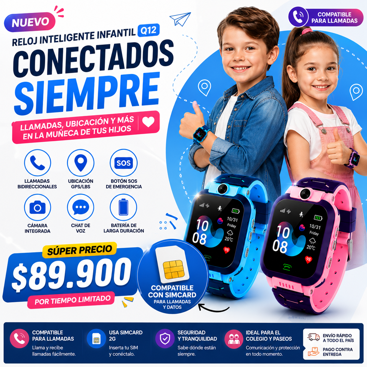 Reloj Inteligente con GPS Seguridad y Conectividad para tu Hijo/a GRATIS SIM 4G