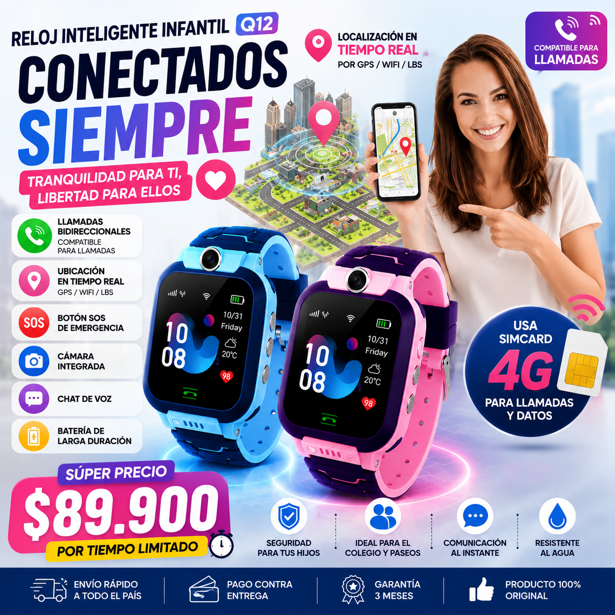 Reloj Inteligente con GPS Seguridad y Conectividad para tu Hijo/a GRATIS SIM 4G