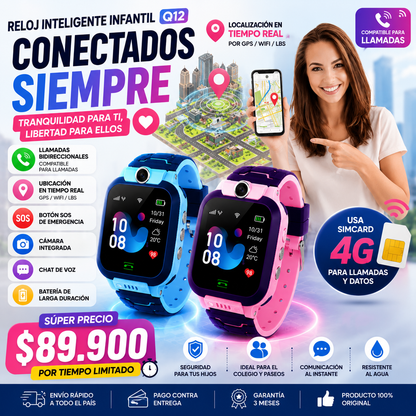 Reloj Inteligente con GPS Seguridad y Conectividad para tu Hijo/a GRATIS SIM 4G